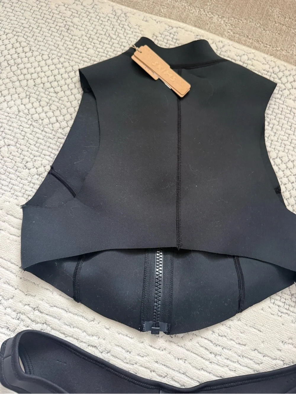 SKIMS Black Zip-Front Crop Swim Vest with High-Cut Bikini Bottoms